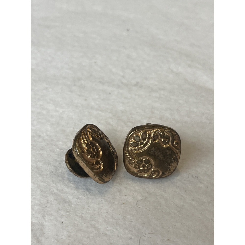 Vintage Engraved Design Square Gold Tone Brass Cuff Links